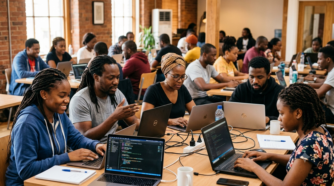 CodeSpace Africa learners collaborating at a bootcamp